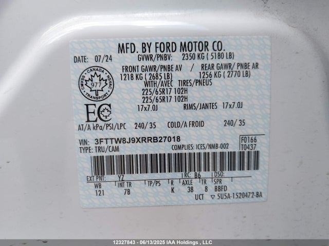3FTTW8J9XRRB27018 Ford ecoboost