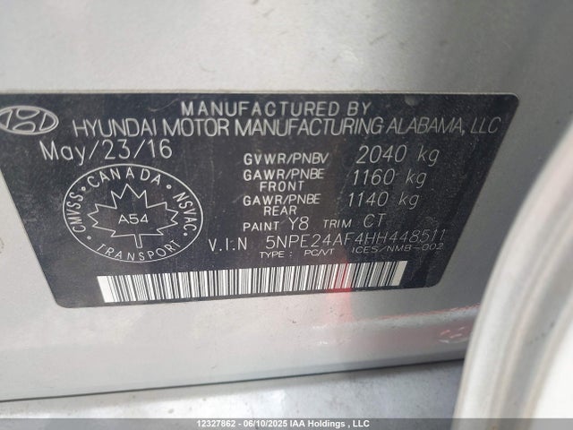 5NPE24AF4HH448511 Hyundai 2017