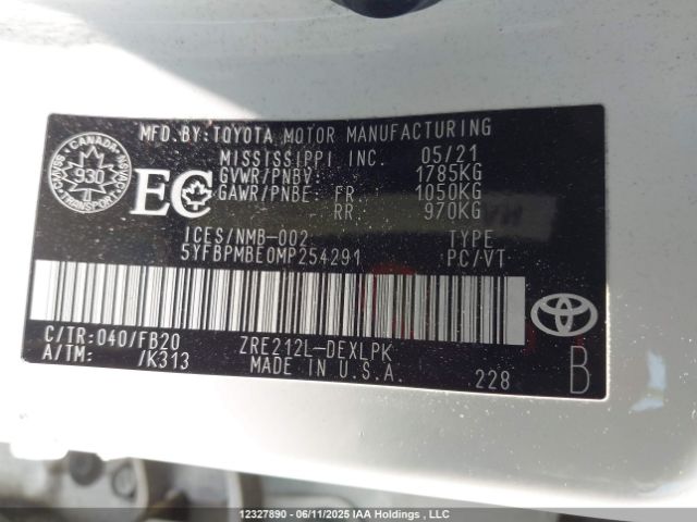 5YFBPMBE0MP254291 Toyota COROLLA LE