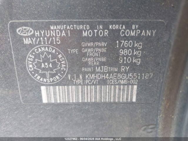 KMHDH4AE8GU551187 Hyundai Elantra