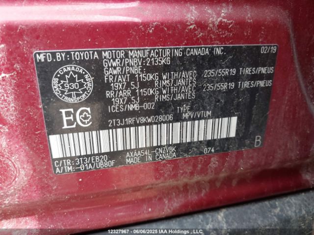 2T3J1RFV8KW028006 Toyota a25a-fks