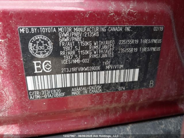 2T3J1RFV8KW028006 Toyota a25a-fks
