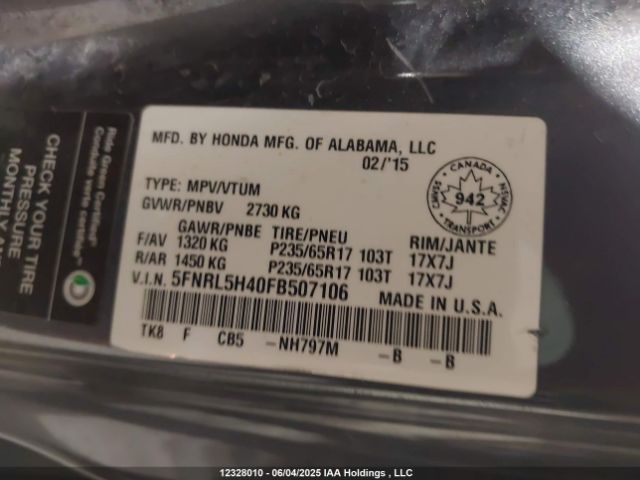 5FNRL5H40FB507106 Honda j35z8