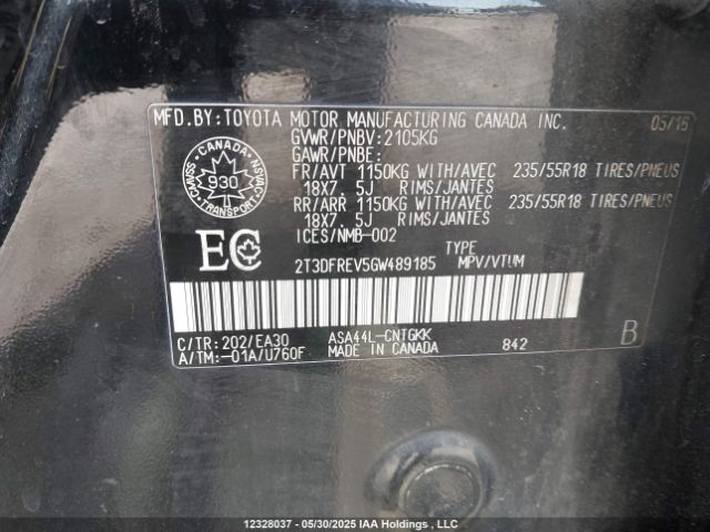 2T3DFREV5GW489185 Toyota Rav4 Limited