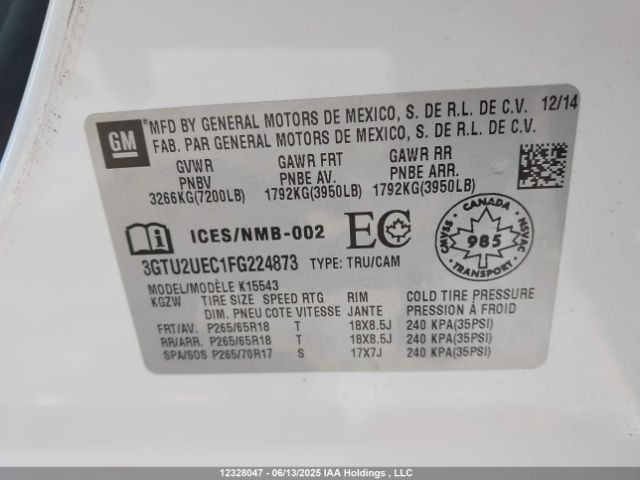 3GTU2UEC1FG224873 GMC l83 - vvt, active fuel management, aluminum