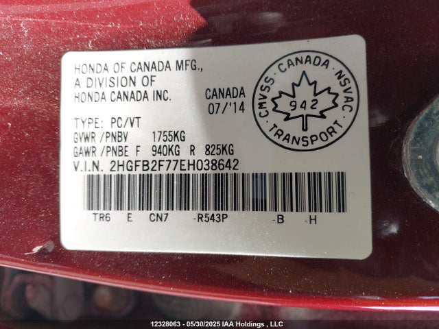 Honda r18z1 2014 2HGFB2F77EH038642 Image 19