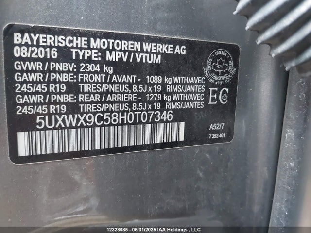 5UXWX9C58H0T07346 BMW X3