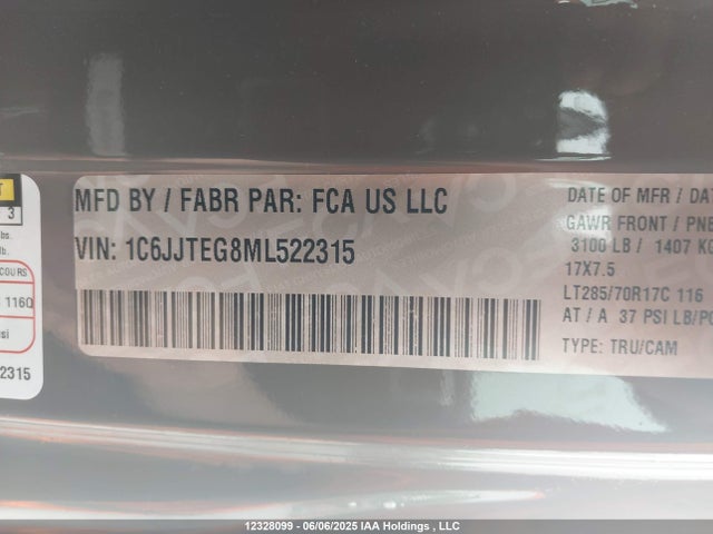 1C6JJTEG8ML522315 Jeep 2021