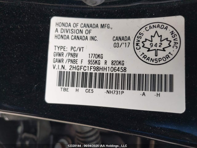 2HGFC1F98HH106458 Honda l15b7