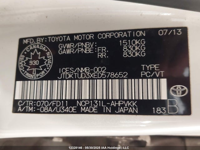 JTDKTUD3XED578652 Toyota 1nz-fe