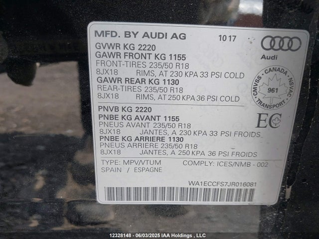 WA1ECCFS7JR016081 Audi 2018