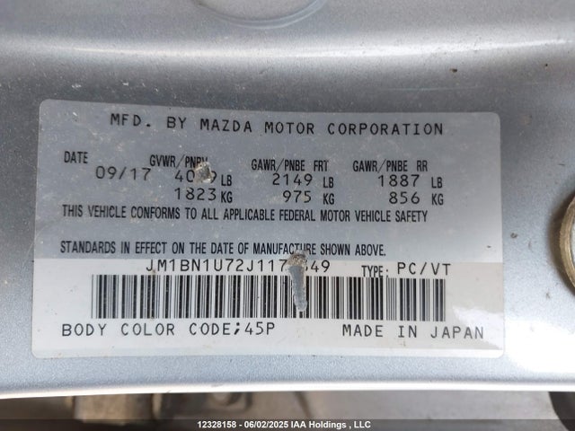 JM1BN1U72J1171349 Mazda pe