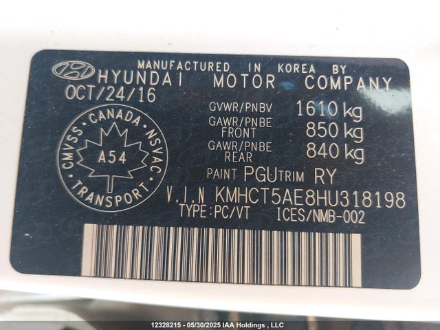 KMHCT5AE8HU318198 Hyundai 2017