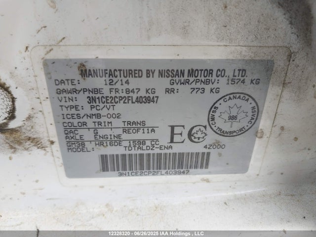 Nissan VERSA NOTE 2015 3N1CE2CP2FL403947 Image 9