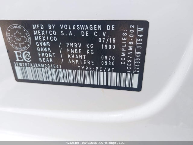 3VW2B7AJXHM204541 Volkswagen 1.4 tsi