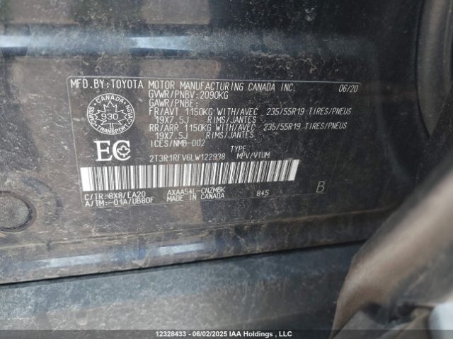 2T3R1RFV6LW122938 Toyota Rav4 Xle