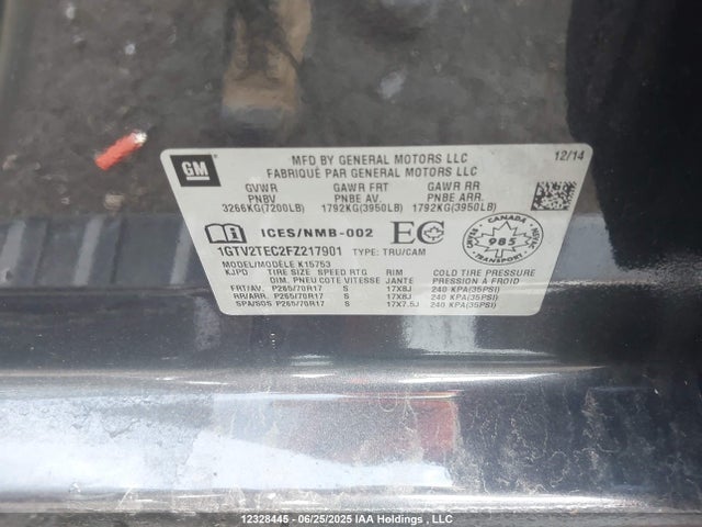 1GTV2TEC2FZ217901 GMC l83 - vvt, active fuel management, aluminum