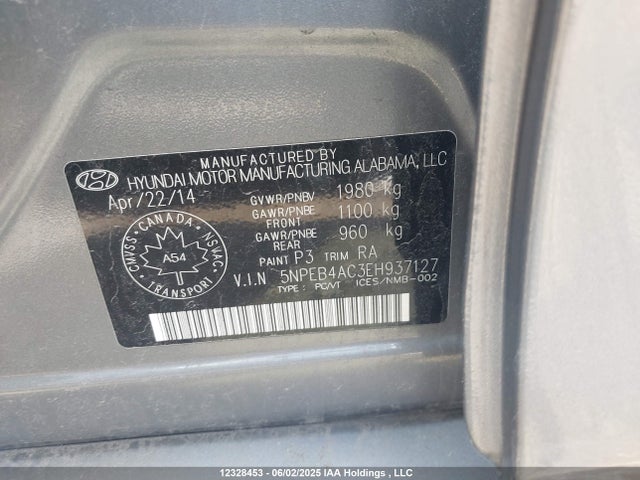 5NPEB4AC3EH937127 Hyundai gamma