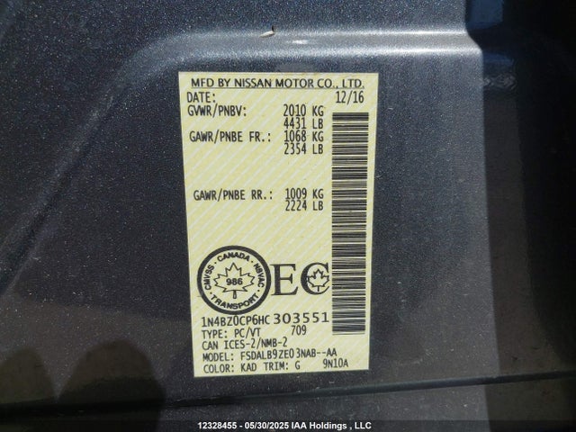 1N4BZ0CP6HC303551 Nissan 2017