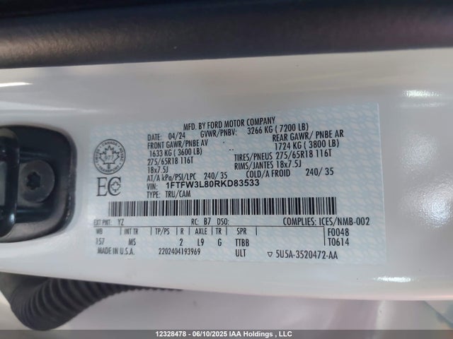 1FTFW3L80RKD83533 Ford F150 Xlt