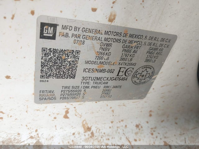 3GTU2MECXJG476484 GMC Sierra K1500 Sle