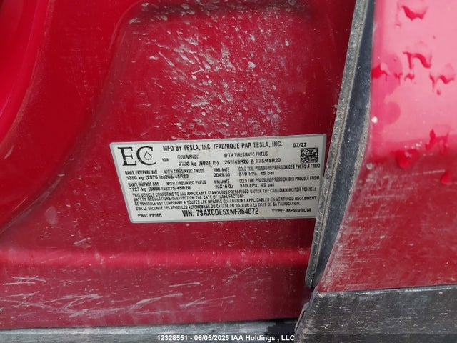 7SAXCDE5XNF354072 Tesla MODEL X