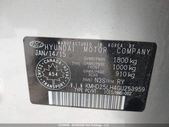 KMHD25LH4GU253959 Hyundai Elantra Gt Gl