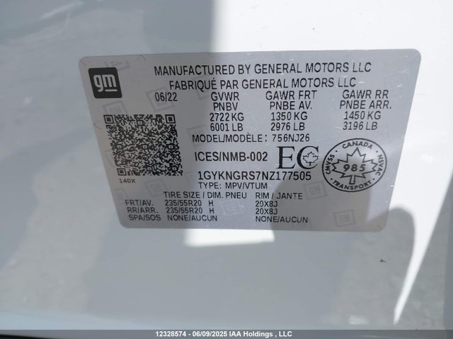 1GYKNGRS7NZ177505 Cadillac lgx