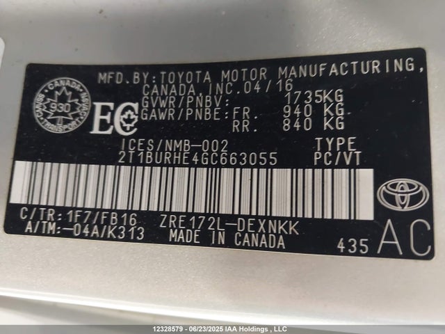 2T1BURHE4GC663055 Toyota 2zr-fe