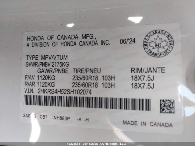 2HKRS4H52SH102074 Honda l15be