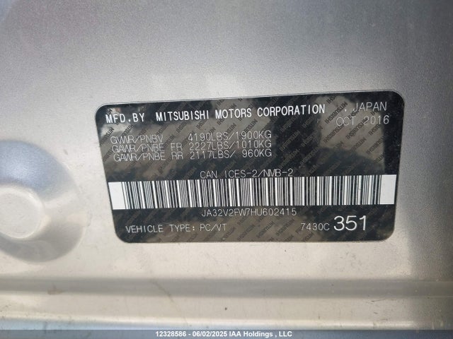 Mitsubishi 2.4 dohc mivec 2017 JA32V2FW7HU602415 Image 9