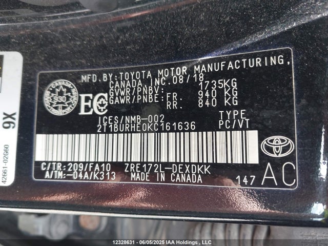 2T1BURHE0KC161636 Toyota 2zr-fe