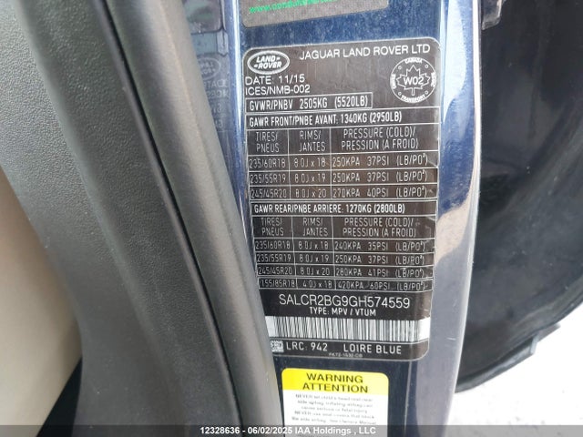 SALCR2BG9GH574559 Land Rover gtdi lev3 sulev30