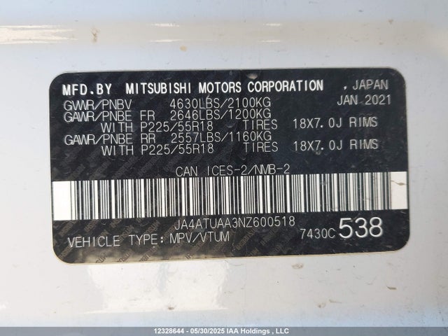 JA4ATUAA3NZ600518 Mitsubishi tc/ic mivec