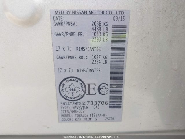 5N1AT2MTXGC733706 Nissan Rogue