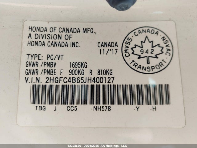 2HGFC4B65JH400127 Honda Civic