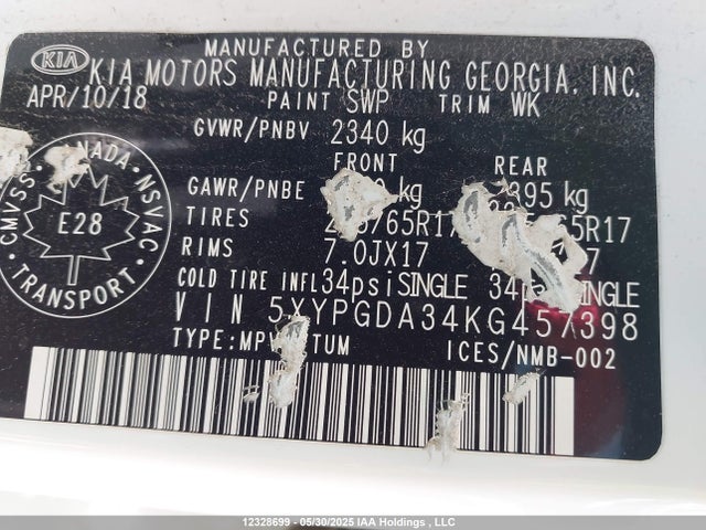 5XYPGDA34KG457398 KIA gdi theta-ii