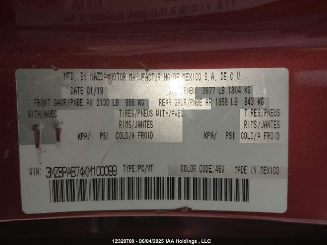 3MZBPAB74KM100099 Mazda MAZDA3