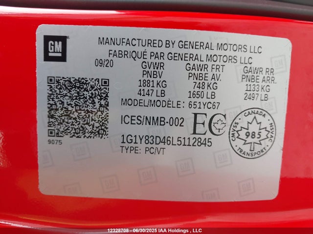 1G1Y83D46L5112845 Chevrolet lt2