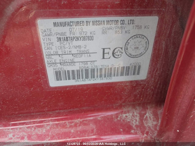 3N1AB7AP2KY387830 Nissan Sentra