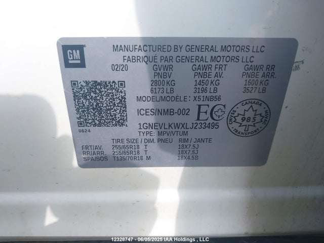 1GNEVLKWXLJ233495 Chevrolet lfy - spark ignited direct injection, atss, gen 1