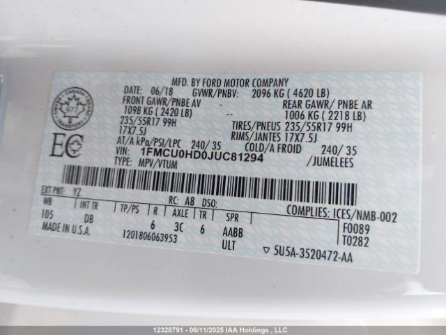 1FMCU0HD0JUC81294 Ford 1.5l gtdi sigma w/premium fuel
