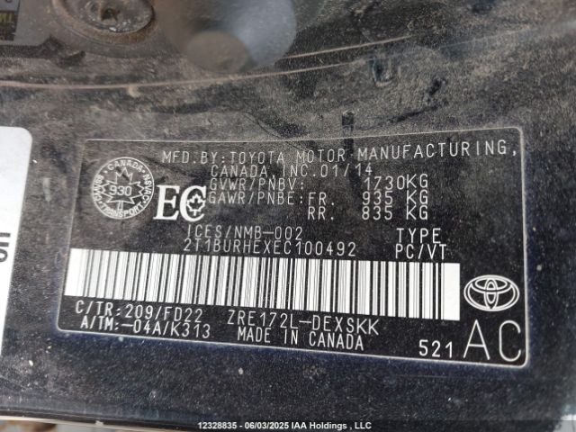 2T1BURHEXEC100492 Toyota 2zr-fe