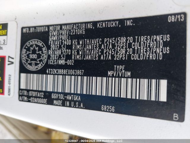 4T3ZK3BB8EU063867 Toyota 2gr-fe