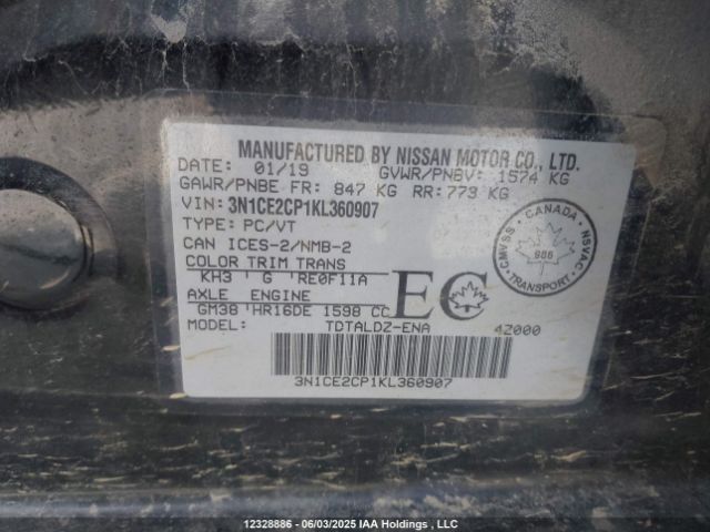 3N1CE2CP1KL360907 Nissan 2019
