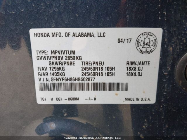 5FNYF6H86HB502877 Honda j35y6