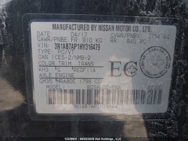 3N1AB7AP1HY316479 Nissan 2017