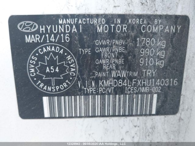 KMHD84LFXHU140316 Hyundai 2017