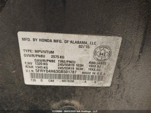 Acura j35y5 2016 5FRYD4H63GB501787 Image 19