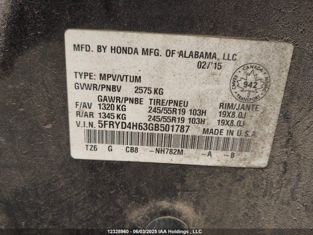 Acura j35y5 2016 5FRYD4H63GB501787 Image 9